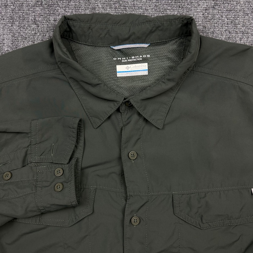 Columbia Button Shirt Mens 3X Green Omni-Shade Long Sleeve Vented Fishing Hiking